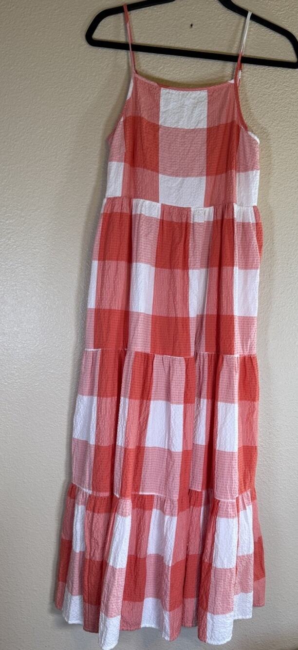 Lou & Grey XS Plaid Check Sleeveless Tiered Smocked Dress with Pockets
